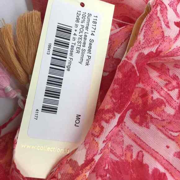 Collection 18 Womens Pink Floral Tasseled Rectangle Scarf 12x96 NWT - Picture 4 of 16